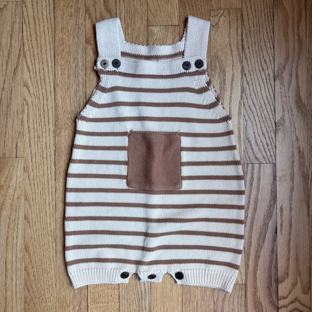 Baby Striped Knit Romper - Cream & Brown 12-18 months